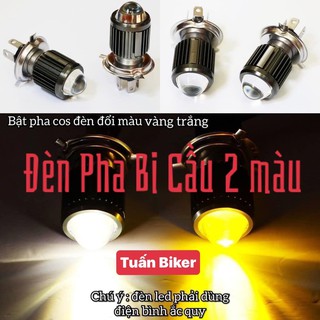 Đèn Pha Bi Cầu 2 Màu Chân H4 Gắn Xe Máy, Oto < Pha Trắng Cost Vàng>