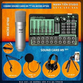 combo thu âm livestream bán hàng onl karaoke tiktok siêu hay micro at100 xịn và sound card H9 2021 tặng full phụ kiện