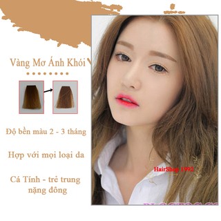 Thuốc Nhuộm Tóc Màu Vàng Mơ Ánh Khói Hàn Quốc Lên Từ Nền vàng level 8 ( Tặng Trợ Nhuộm )