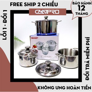 [Hàng Loại 1] Bộ 3 nồi inox SHARP 1 đáy dùng được cho cả bếp từ và bếp gas