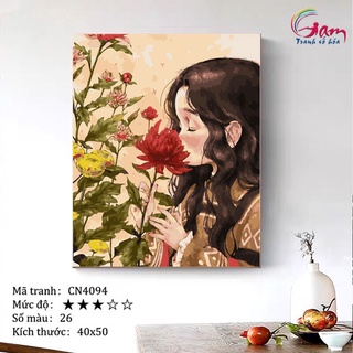 Tranh tô màu theo số Gam cô gái bên hoa Aeppol CN4094