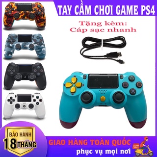 Tặng kèm cáp sạc nhanhTay cầm PS/4 Xanh - Nâu kết nối bluetooth hỗ trợ PC - Laptop - Android - IOS