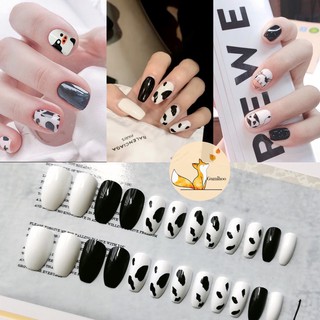 [HÀNG CÓ SẴN] Set 24 móng tay giả họa tiết bò sữa kèm keo
