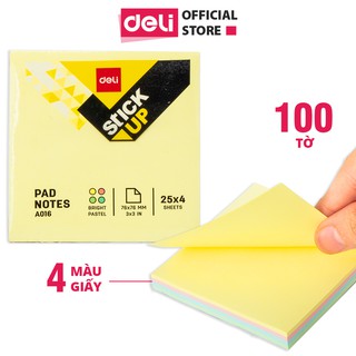 [Mã LIFEDELI3 giảm 50K đơn 99K] Giấy note nhớ Deli 100 tờ - 76×76mm - 4 màu trong 1 tệp - EA01603