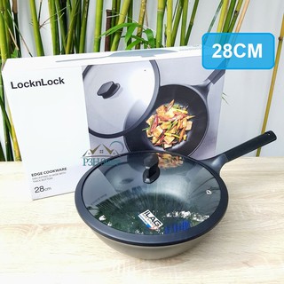 Chảo chống dính sâu lòng LocknLock EDGE size 28cm kèm nắp thủy tinh sử dụng bếp từ CAW2811