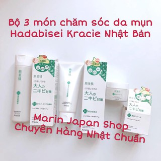 Bộ 3 sản phẩm dưỡng da chăm sóc da mụn sữa rửa mặt, nước hoa hồng, kem dưỡng Hadabisei Kracie Nhật Bản