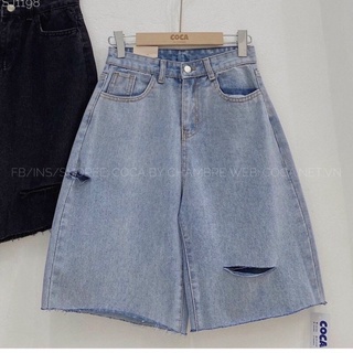 Quần ngố jean ống suông rách cá tính mã 012