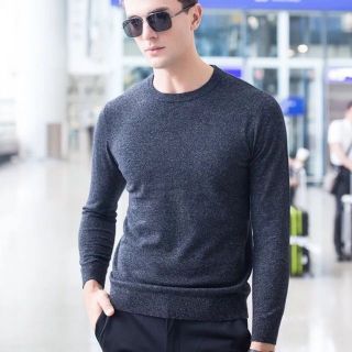 Áo len nam cổ tròn màu xám lông chuột