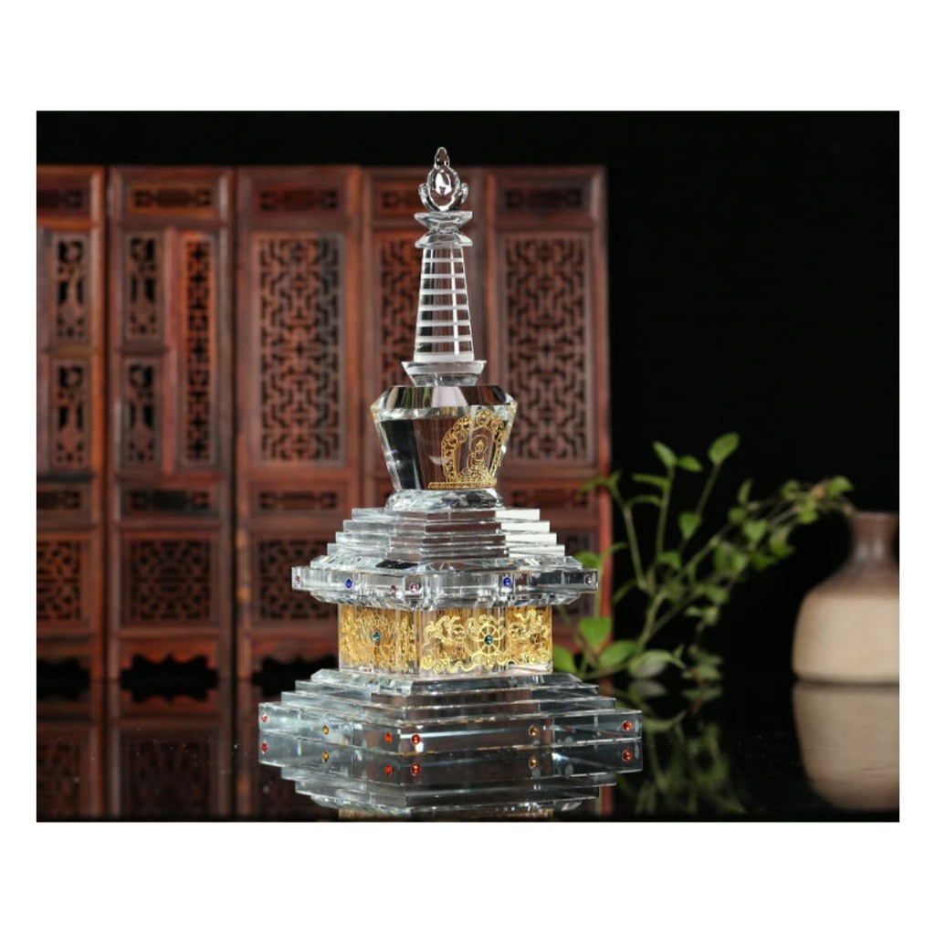 Tháp xá lợi Pha lê 25cm - Tháp Xá Lợi Cỡ Lớn đế 15x15cm