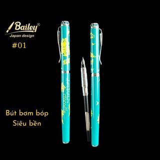 Bút máy bơm bóp viết chữ đẹp nét thanh đậm cao cấp Bailey 01 xanh