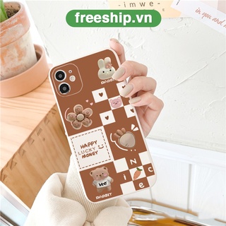 Ốp iPhone caro thỏ gấu đáng yêu ốp lưng iPhone vuông cạnh cho 13 12 11 Pro Max 6 6s 7 8 Plus XR X XS MAX SE 2020 e209