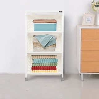 HomeBase DKW Kệ nhựa 3 tầng có bánh xe Thái Lan W42.8xD33.5xH79.3cm trắng