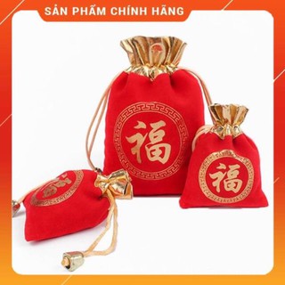 *BÁN BUÔN * Túi nhung rút miệng màu đỏ chữ Phúc