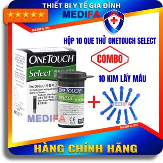 Hộp 10 que thử đường huyết One Touch Select + 10 kim lấy máu