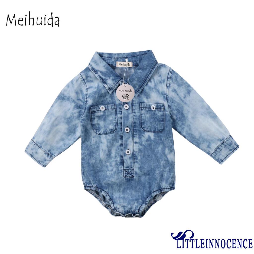 Áo liền mảnhdài tay vải denim thời trang cho bé