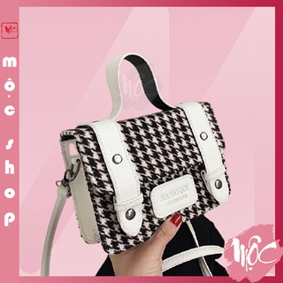 Túi xách nữ TN814, túi đeo chéo mini da PU phối dạ tweed kẻ độc đáo, cá tính