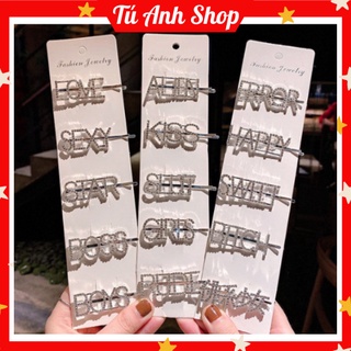 Kẹp Tóc Mái Hình Chữ Đính Đá Sáng Lấp Lánh Phong Cách Hàn Quốc