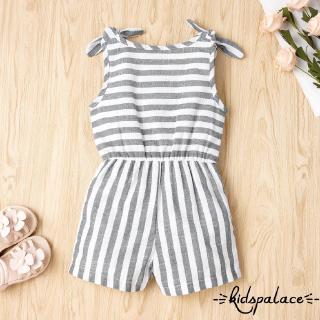 Jumpsuit Sát Nách Kẻ Sọc Phối Nơ Cho Bé Gái