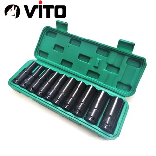 Hộp 10 Đầu Khẩu VITO 1/2 8-24mm Dài 78mm Vặn Bulong , Đầu Bulong, Đầu Tiếp, Đầu Điếu Mạ Crôm