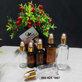 Lọ thủy tinh nâu và trong nắp bóp quai, giỏ hoa 30ML 50ML  chiết tinh dầu, đựng serum