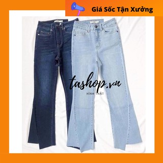 Quần Jean Ống Loe Lưng Cao Siêu Hot Vạt Xéo