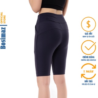 Quần Legging Nâng Mông Bosimaz MS372 ngắn túi trước màu xanh navy, thun co giãn 4 chiều, vải đẹp dày, thoáng mát.