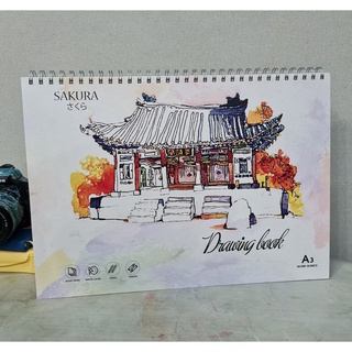 Sổ Sakura A3 giấy mỏng 160gsm gáy lò xo tập giấy vẽ mỹ thuật