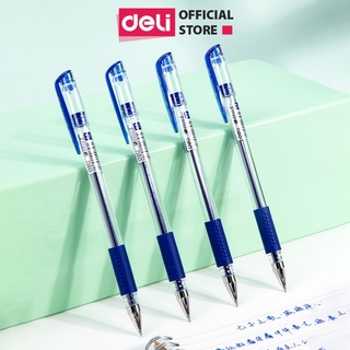 Bút bi nước mực gel nắp đậy 0.5mm Deli màu xanh/đen nhanh khô lâu hết mực nét viết trơn tru đều đẹp