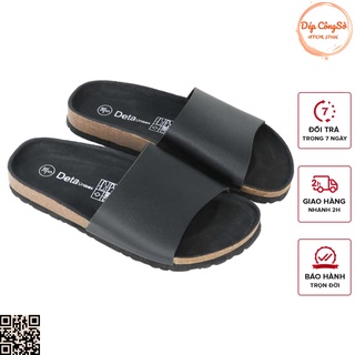Dép Đen Quai Ngang Bản Lớn Đế Trấu Detaunisex Mã DETA12F