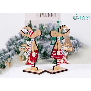 Con tuần lộc gỗ đứng choàng khăn để bàn X-MHDB-08