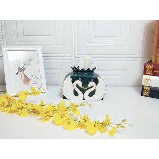 Hộp đựng giấy ăn sứ xanh ngọc (thiên nga nổi)