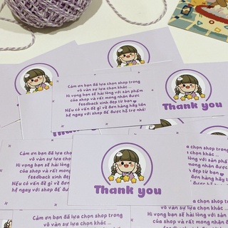 Combo card cảm ơn thank you cô gái dễ thương màu tím