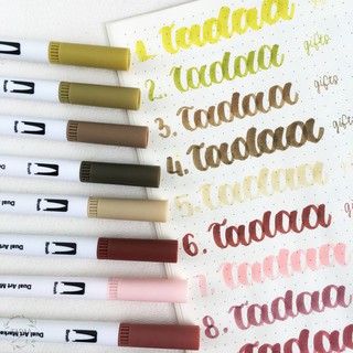 Bút brush, bút dạ nhiều màu 2 đầu dual tip brush pens trang trí sổ tone vàng hồng