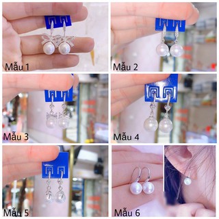 Bông tai bạc đính trai dạng móc câu