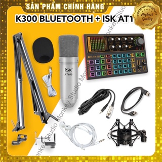 Bộ Mic Hát Livestream Soundcard K300 &amp; Mic ISK AT100⚡BH 1 NĂM⚡Tặng Kèm Tai Nghe Kiểm Âm, Âm Thanh Sống Động Cao Cấp
