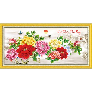 Tranh Đính Đá HOA KHAI PHÚ QUÝ (ĐÁ ABC CAO CẤP). Kích Thước: 1m20 x 60cm - 1m50 x 70cm