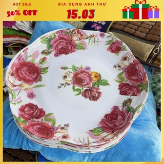 Dĩa Nhựa Tròn Họa Tiết Hoa Hồng Cổ Điển - Dĩa Nhựa Đựng Thức Ăn Trái Cây Tiện Dụng Cho Gia Đình