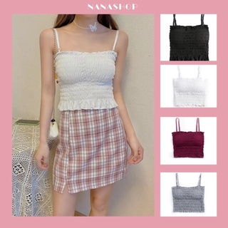 Áo hai dây croptop nữ ôm body có đệm vải cotton co giãn tốt có chốt điều chỉnh dây A04