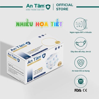 Khẩu trang y tế in HỌA TIẾT 4 lớp Giấy kháng khuẩn cao cấp Chính Hãng AN TÂM Hộp 50 cái