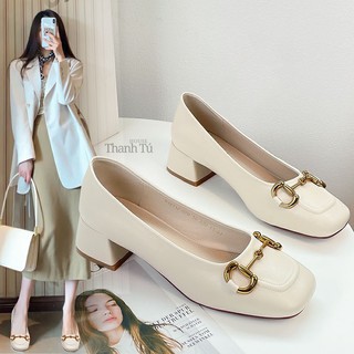 Giày Cao Gót Mũi Vuông Vintage Phối Khoá Vàng Sang Trọng - GD002