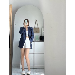 Áo blazer form rộng có đệm vai xanh đen