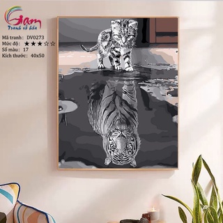 Tranh số hóa tự tô màu theo số Gam - Tranh động vật Mèo và Hổ Cái bóng mã DV0273