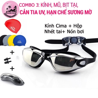 Combo kính bơi tráng gương kèm hộp đựng cao cấp mũ bơi