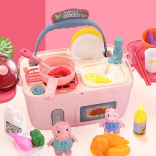 Bộ đồ chơi nhà bếp hộp đựng 28 chi tiết có nước xả thật cho bé
