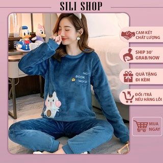 Đồ ngủ dài tay thu đông nữ cute -Bộ Đồ Mặc Nhà Lông Mềm Siêu Ấm