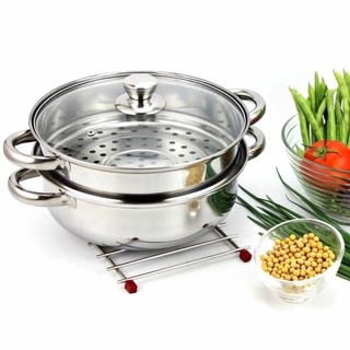 Bộ xửng hấp inox - nồi hấp inox 2 tầng 28cm cao cấp nắp kính