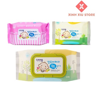 Khăn Ướt Living Aloe Vera Chok Chok Mềm Mại, Không Xơ Bông, An Toàn Cho Da Hàn Quốc