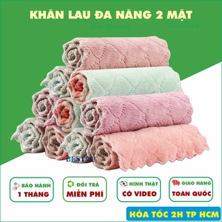 1 Cái Khăn Bông Lau Bếp, Lau Tay, Lau Chén Bát - Khăn Vệ Sinh Đa Năng 2 Mặt Siêu Thấm Hút