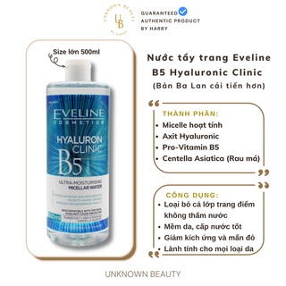 Nước tẩy trang Eveline B5 Hyaluronic Clinic 3 trong 1 sạch sâu, lành tính, ẩm mượt (Ba Lan) 500ml | Unknown Beauty