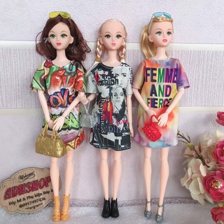 Váy áo thun form dài cho búp bê barbie 30cm